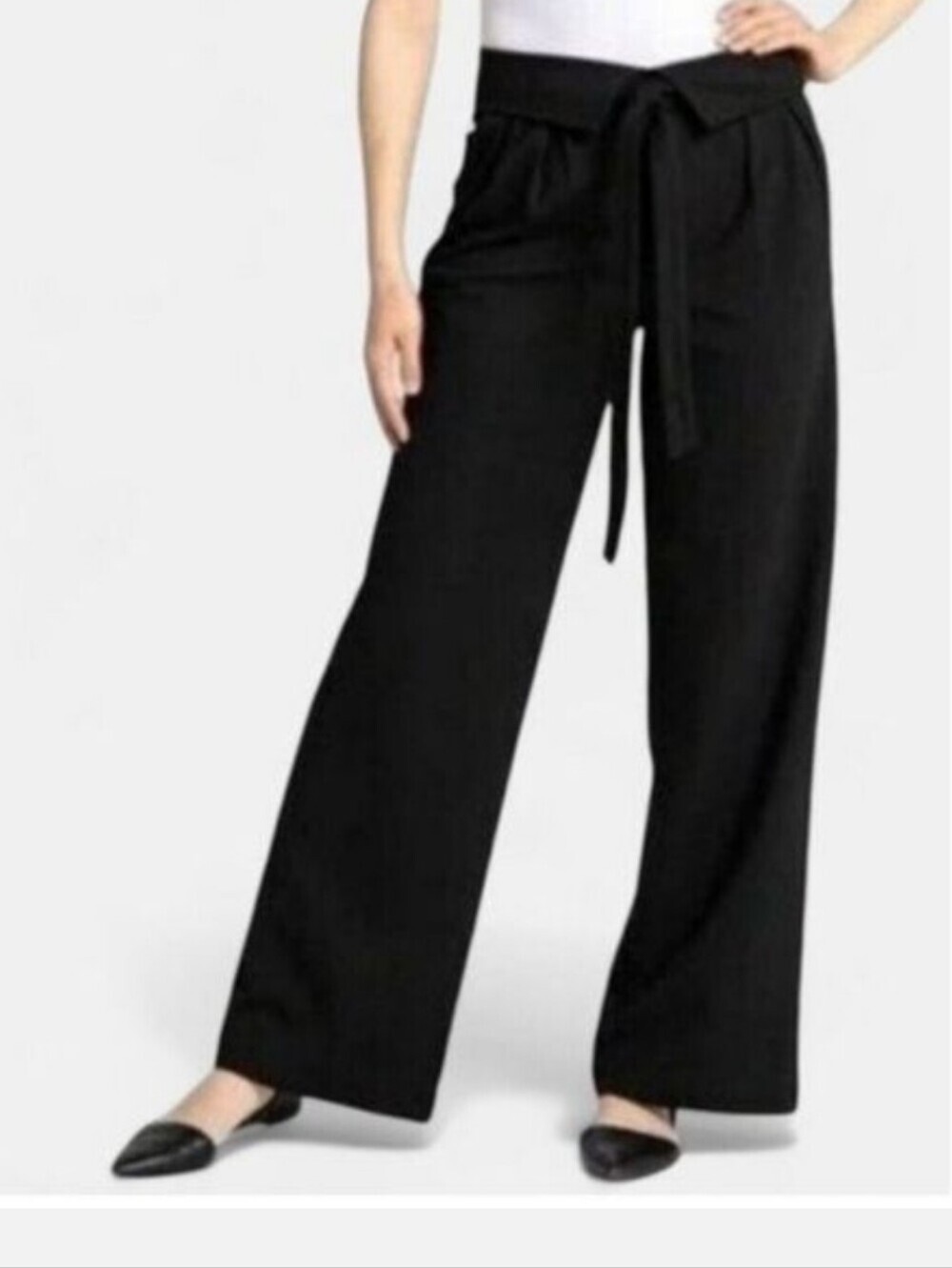 Betabrand High Waist fold over tie waist wide leg dress pants